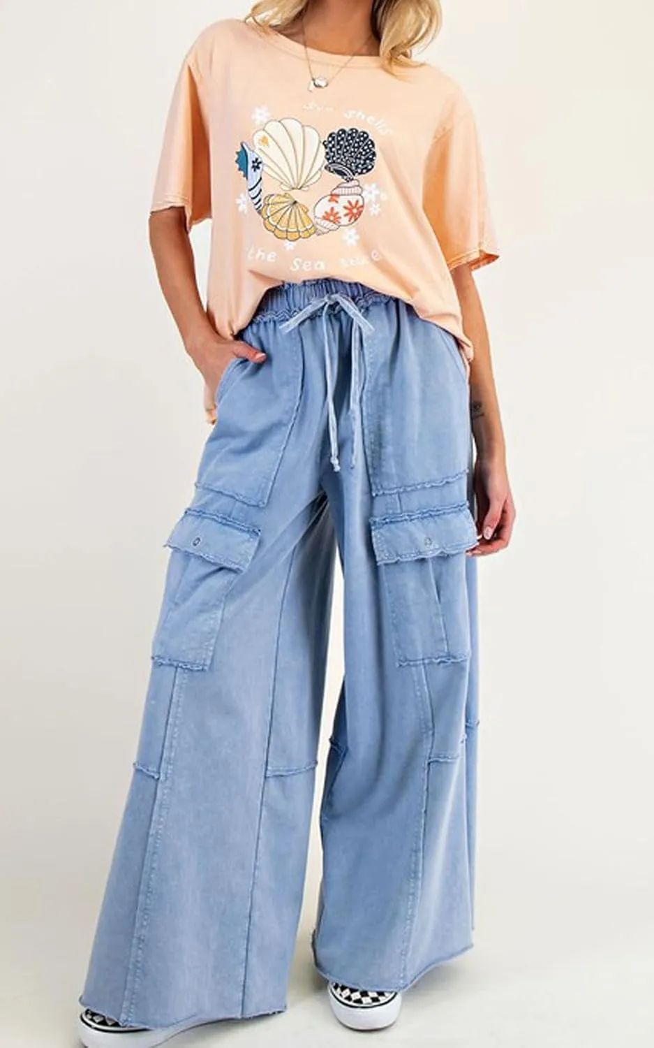 loveimgs Women 2025 Baggy High Waisted Wide Leg Cargo Pants Pockets Y2k Utility Pants Palazzo Sweatpants Slacks Trousers