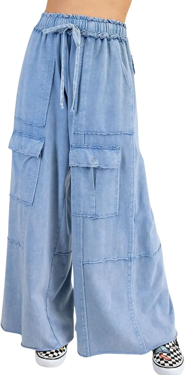 loveimgs Women 2025 Baggy High Waisted Wide Leg Cargo Pants Pockets Y2k Utility Pants Palazzo Sweatpants Slacks Trousers