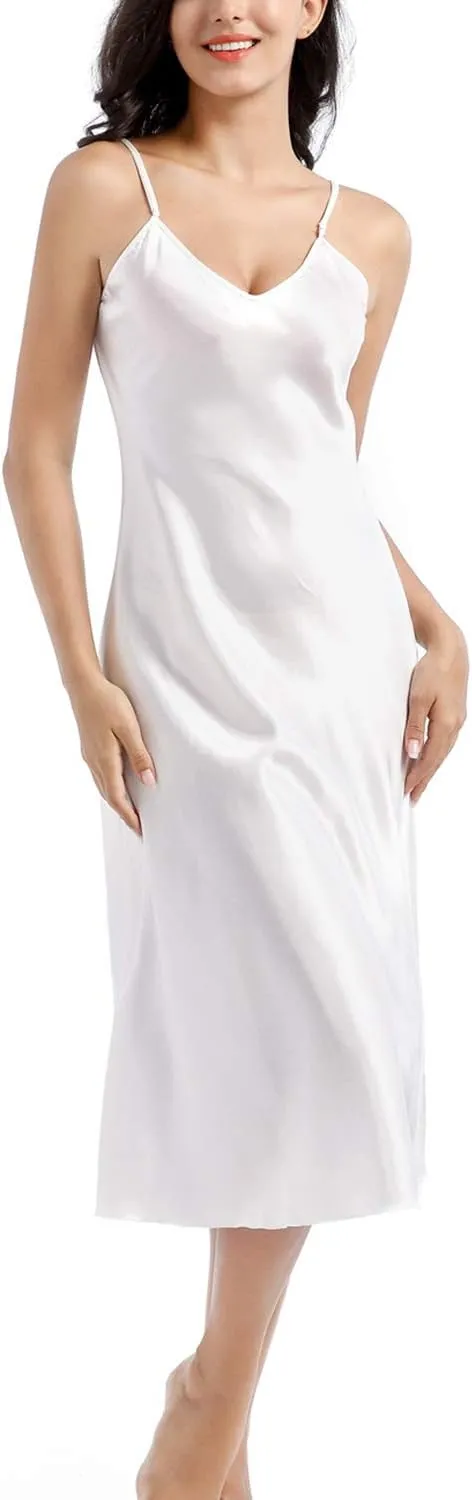 Lu's Chic Women's Satin Nightgown Spaghetti Strap Slip Nightdress Chemise Negligee Lingerie