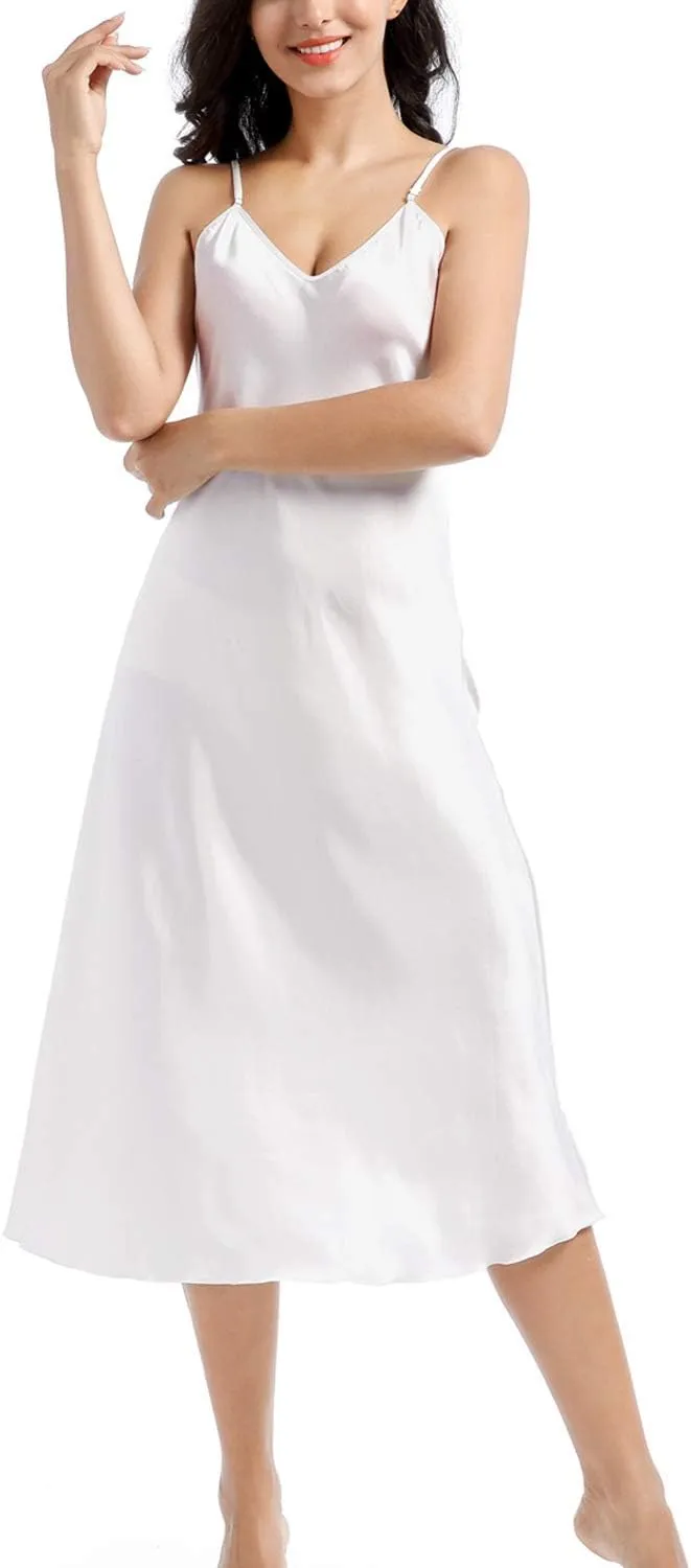 Lu's Chic Women's Satin Nightgown Spaghetti Strap Slip Nightdress Chemise Negligee Lingerie