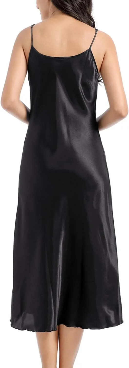 Lu's Chic Women's Satin Nightgown Spaghetti Strap Slip Nightdress Chemise Negligee Lingerie