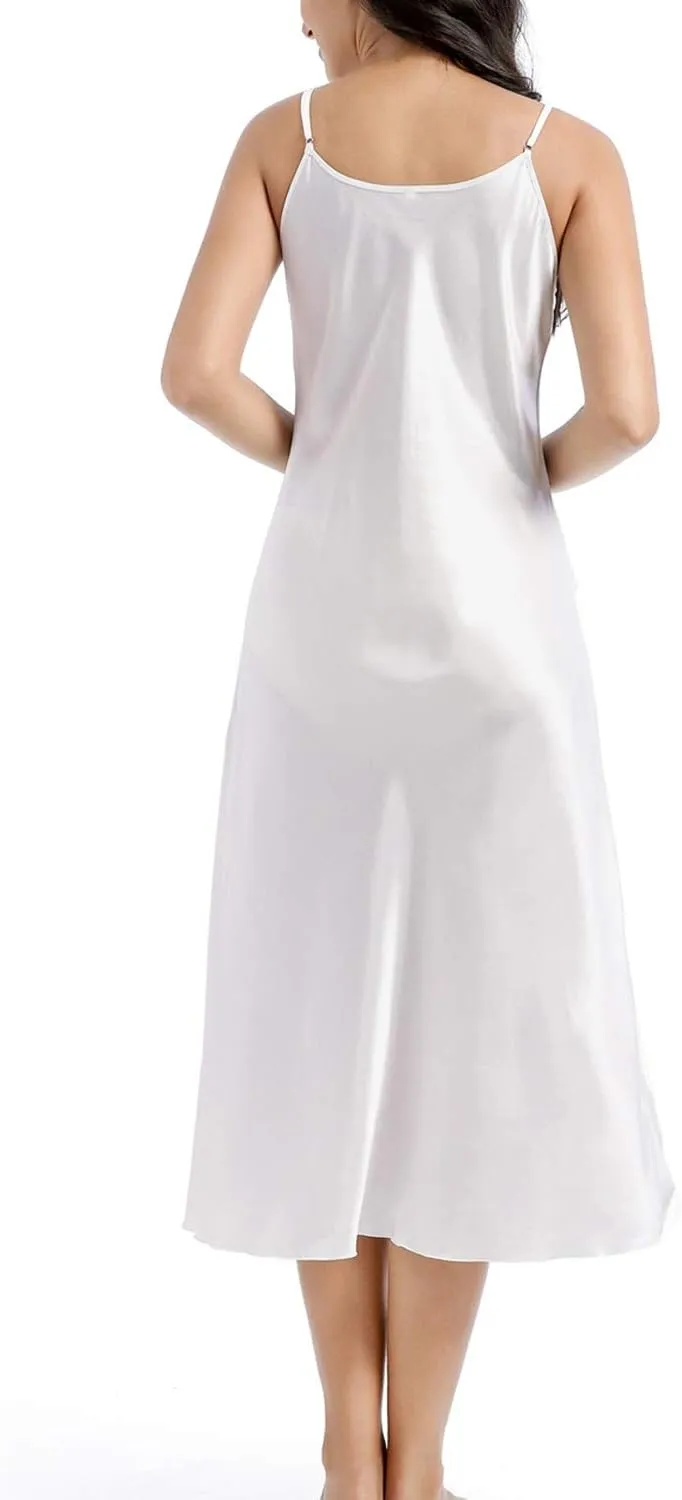 Lu's Chic Women's Satin Nightgown Spaghetti Strap Slip Nightdress Chemise Negligee Lingerie