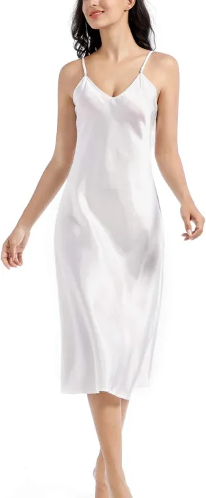 Lu's Chic Women's Satin Nightgown Spaghetti Strap Slip Nightdress Chemise Negligee Lingerie