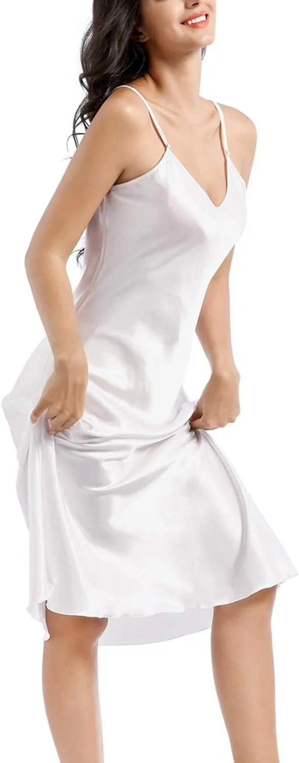 Lu's Chic Women's Satin Nightgown Spaghetti Strap Slip Nightdress Chemise Negligee Lingerie