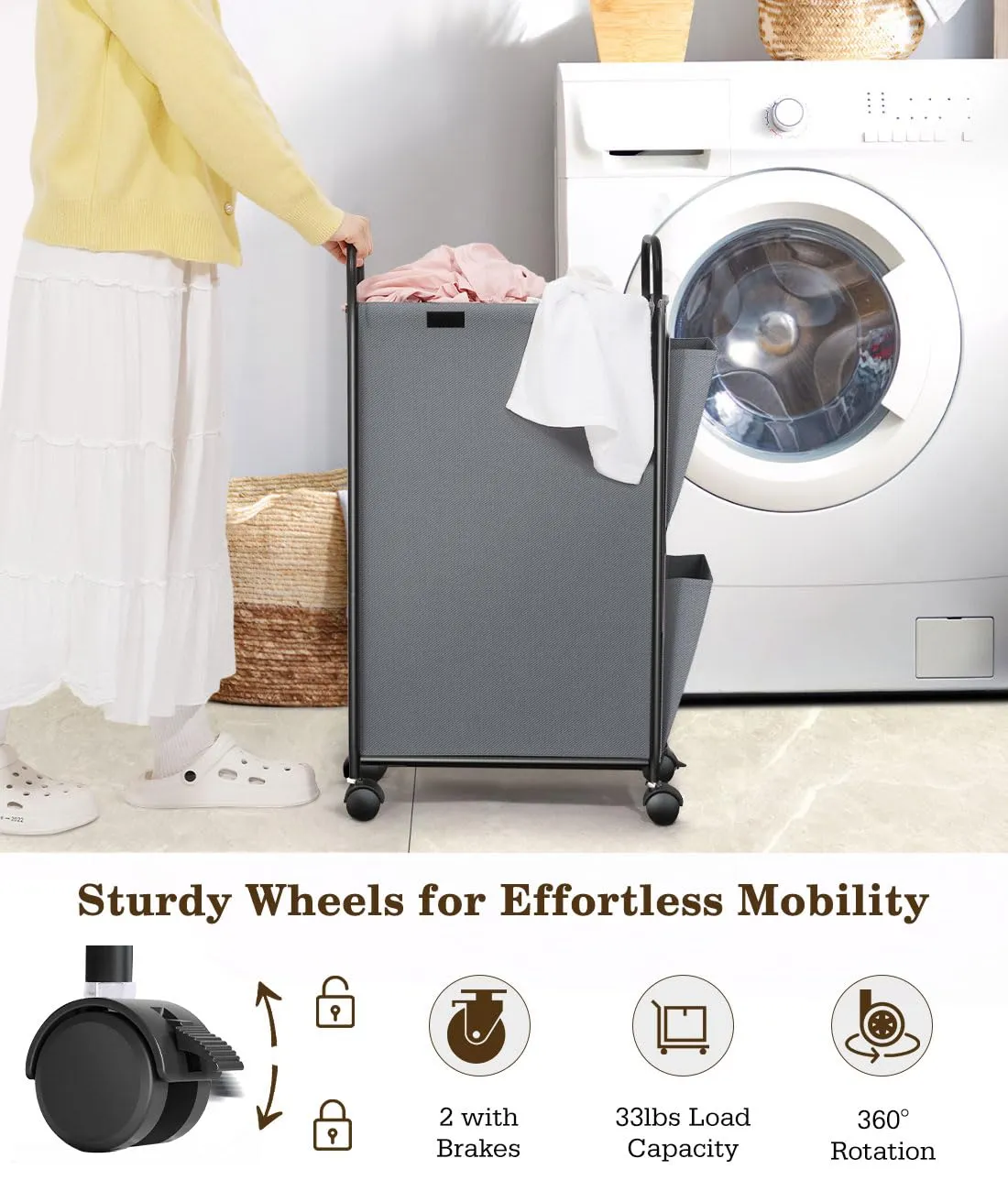 Luxspire 75L Rolling Laundry Hamper with Lid