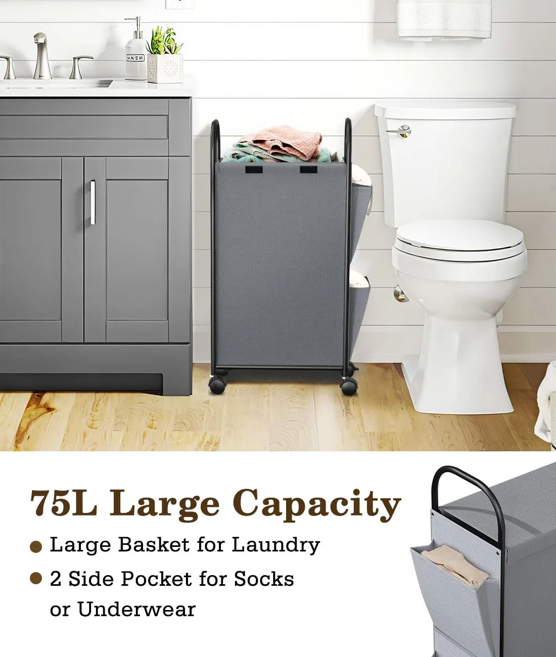 Luxspire 75L Rolling Laundry Hamper with Lid