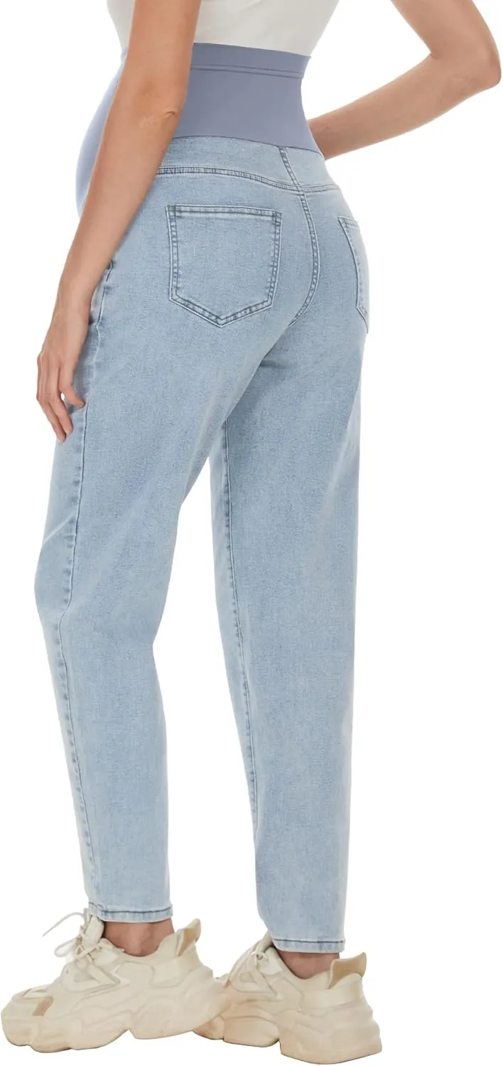 Maternity Boyfriend Jeans High Waisted Stretchy Denim Pregnancy Pants with 4 Pockets