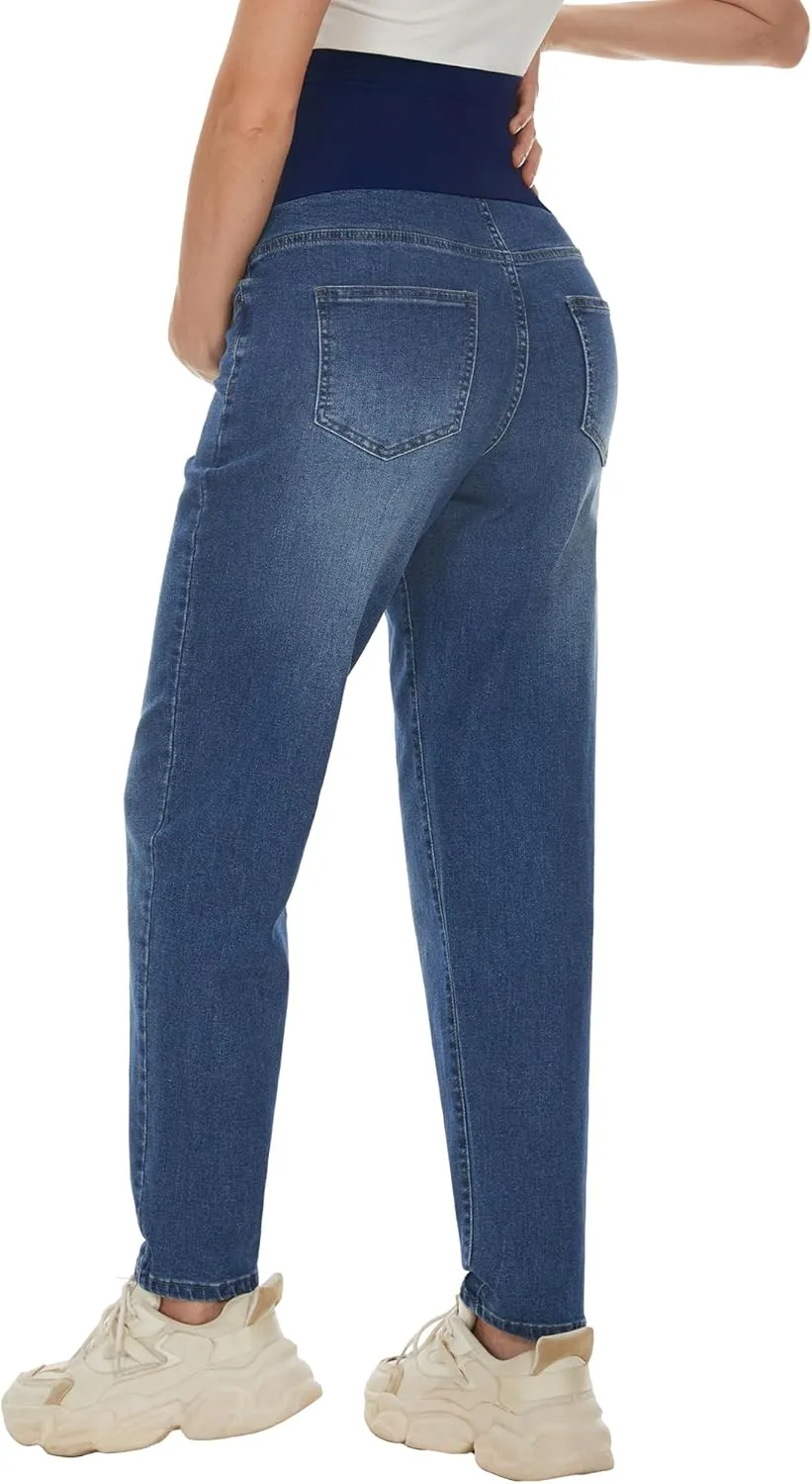 Maternity Boyfriend Jeans High Waisted Stretchy Denim Pregnancy Pants with 4 Pockets
