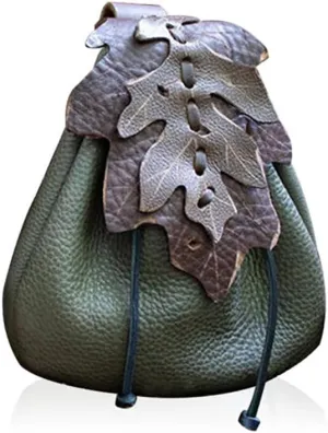 Medieval Leather Drawstring Coin Purse Belt Small Pouch Hip Kidney Side LARP Bag Renaissance Festival Jewel Money Wallet,Green