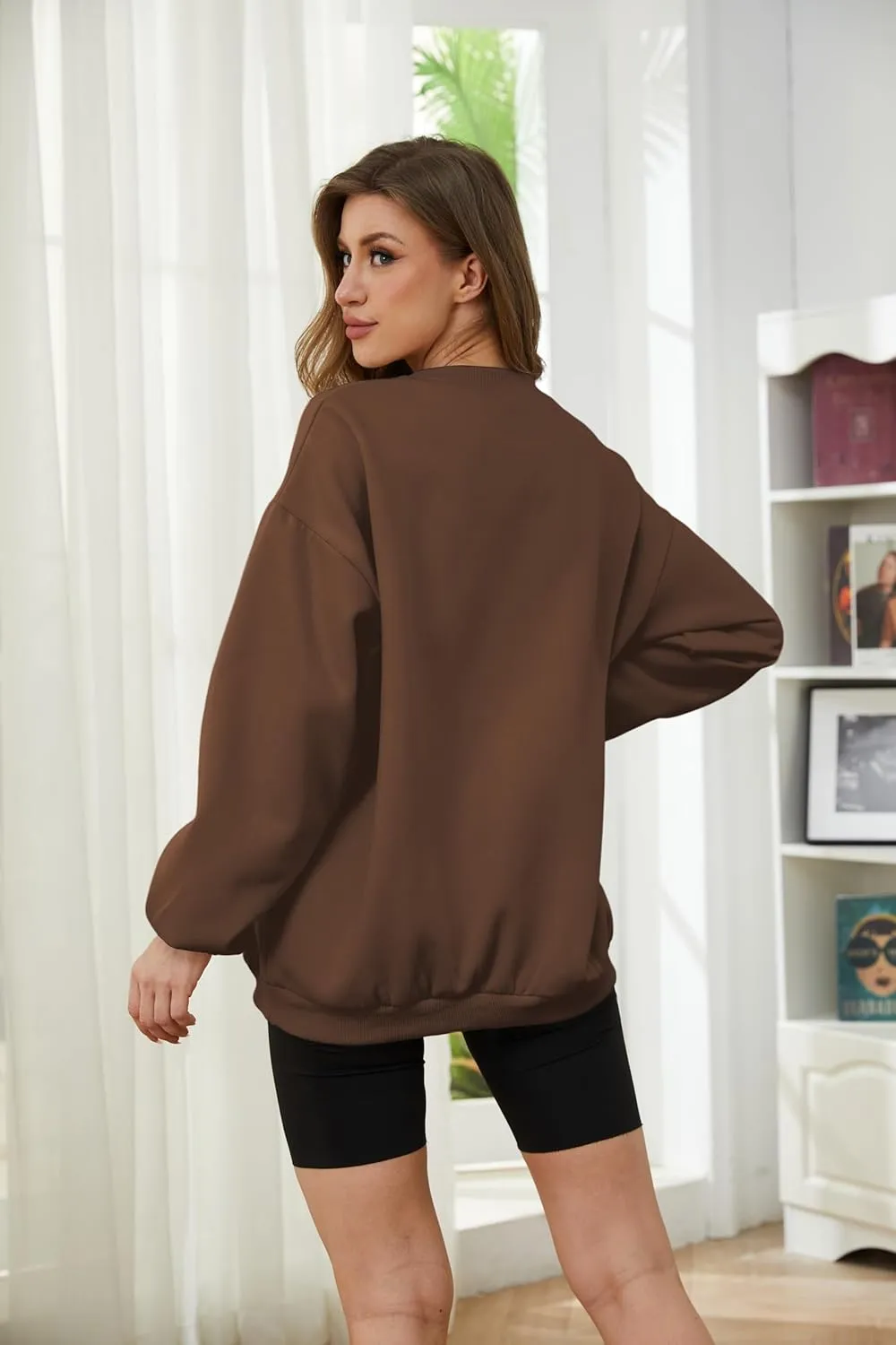 Meladyan Halloween Skull Graphic Print Fleece Oversized Sweatshirt Crewneck Long Sleeve Drop Shoulder Pullover