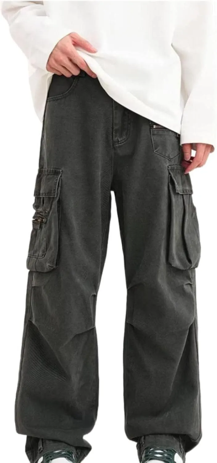 Mens Fashion Street Maxi Cargo Trousers Casual Versatile Hipster Pants Plus Size Multi Pocket Trendy Military Combat Overalls