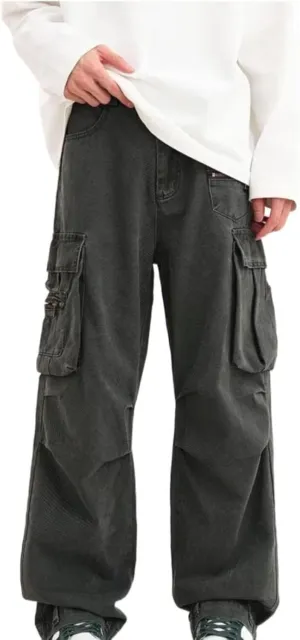 Mens Fashion Street Maxi Cargo Trousers Casual Versatile Hipster Pants Plus Size Multi Pocket Trendy Military Combat Overalls