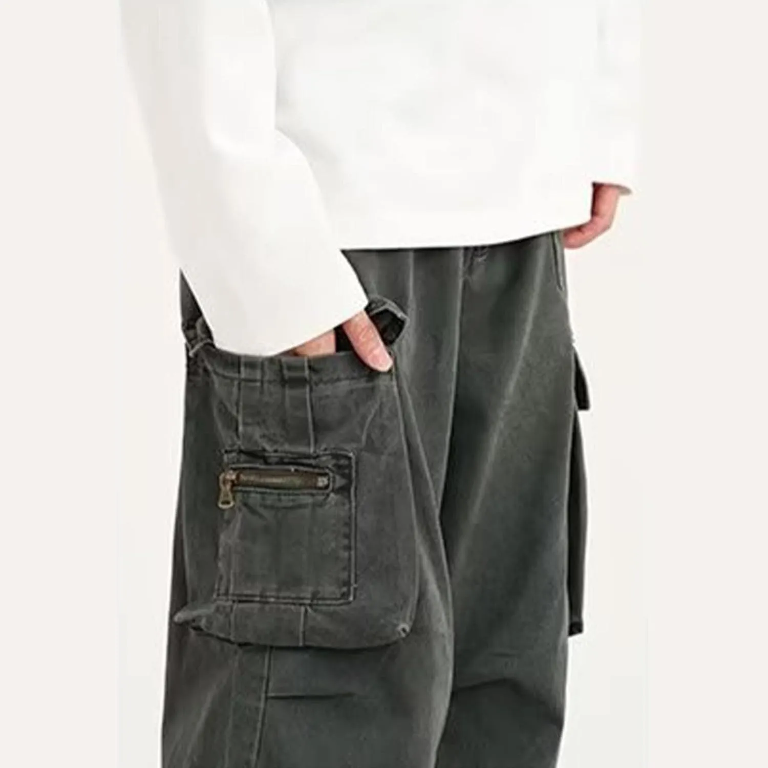 Mens Fashion Street Maxi Cargo Trousers Casual Versatile Hipster Pants Plus Size Multi Pocket Trendy Military Combat Overalls