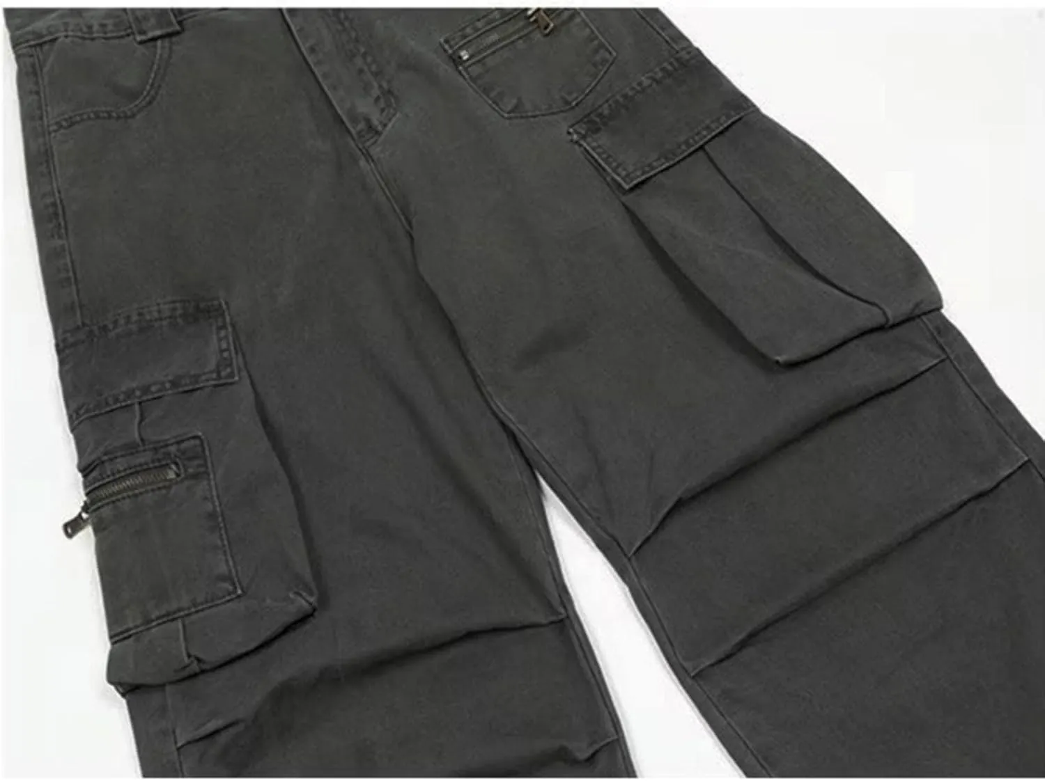 Mens Fashion Street Maxi Cargo Trousers Casual Versatile Hipster Pants Plus Size Multi Pocket Trendy Military Combat Overalls