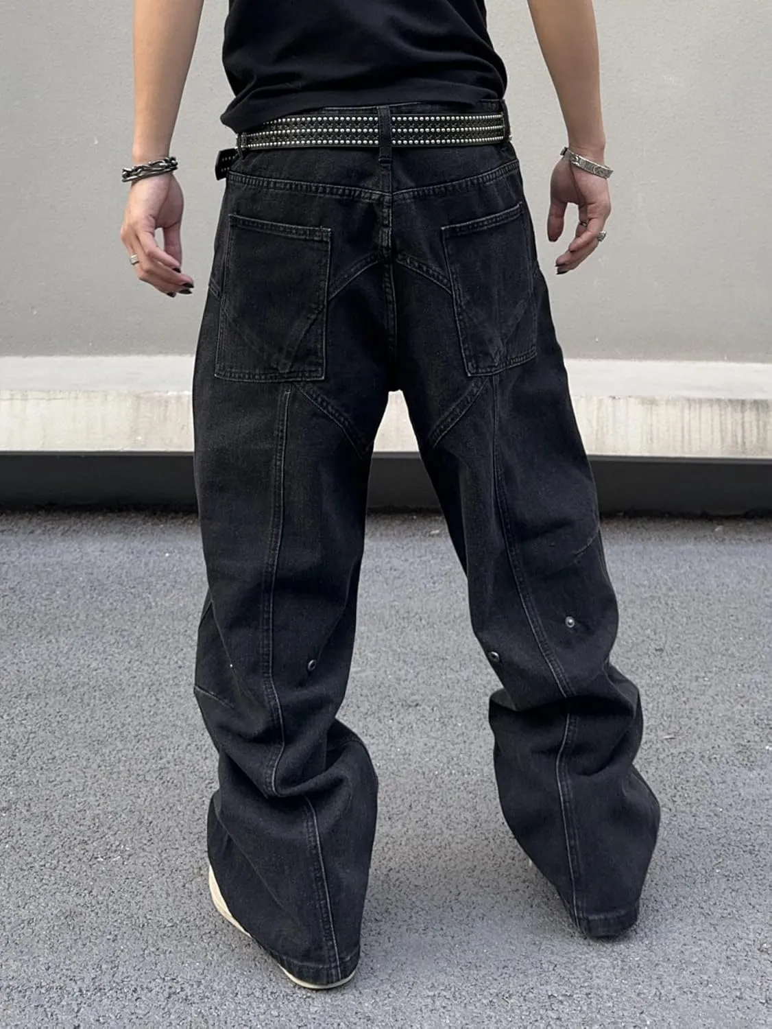 Men's Irregular Sutures Y2k Baggy Jeans Hip Hop Wide Leg with Pockets Loose Fit Denim Pants