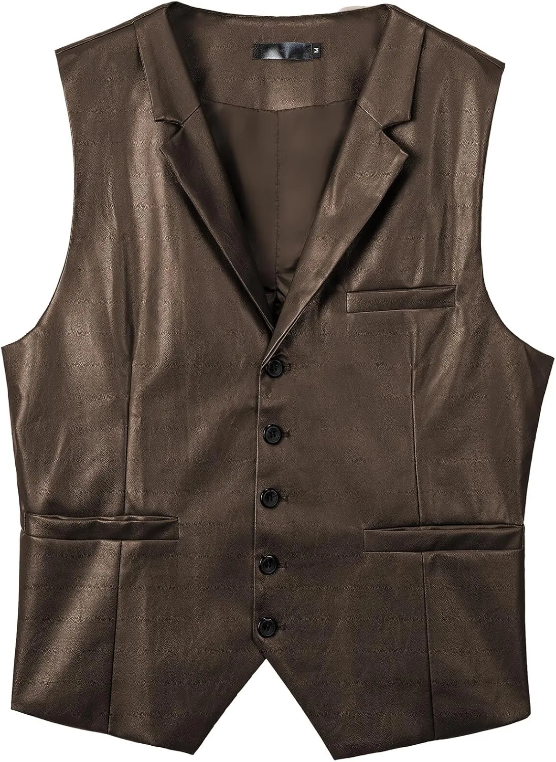 Men's Leather Suit Vest Casual Slim Fit Western Vest Jacket V-Neck Dress Vest Waistcoats