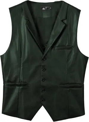 Men's Leather Suit Vest Casual Slim Fit Western Vest Jacket V-Neck Dress Vest Waistcoats