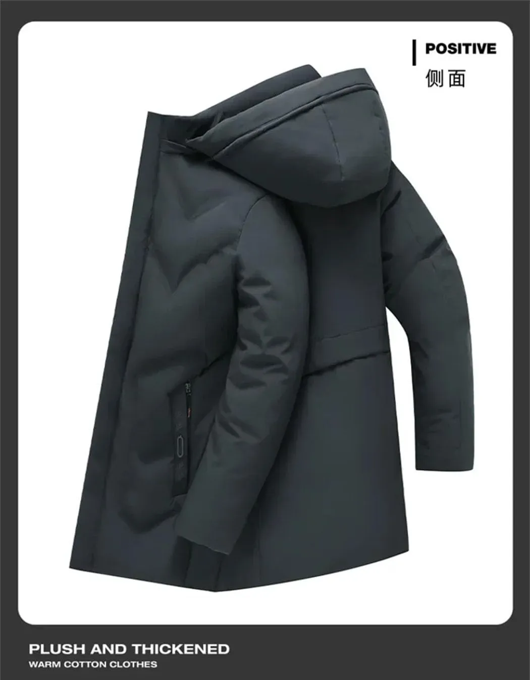 Men's Long Parkas Coat Solid Slim Fit Warm Thicken Jacket Windproof Hooded Cotton-Padded Zipper Windbreaker