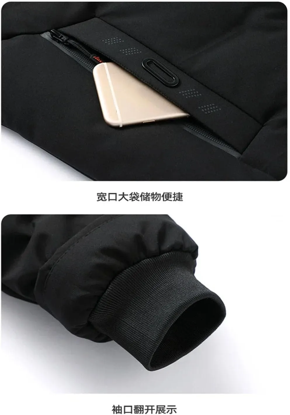 Men's Long Parkas Coat Solid Slim Fit Warm Thicken Jacket Windproof Hooded Cotton-Padded Zipper Windbreaker