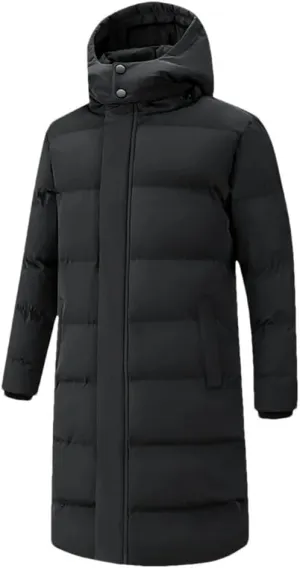 Men's Long Winter Jacket Solid Color Warm Detachable Hooded Parkas Snow Clothes Thick Down Cotton Padded Coat