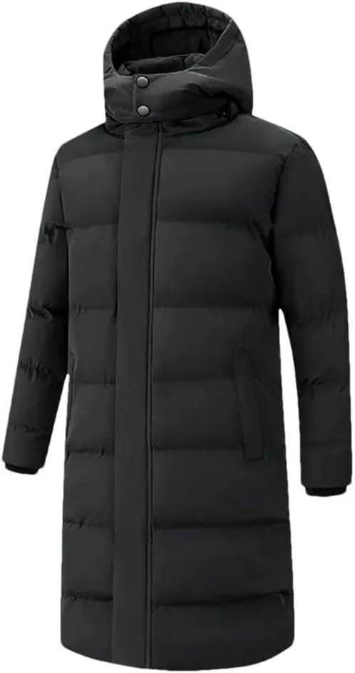 Men's Long Winter Jacket Solid Color Warm Detachable Hooded Parkas Snow Clothes Thick Down Cotton Padded Coat