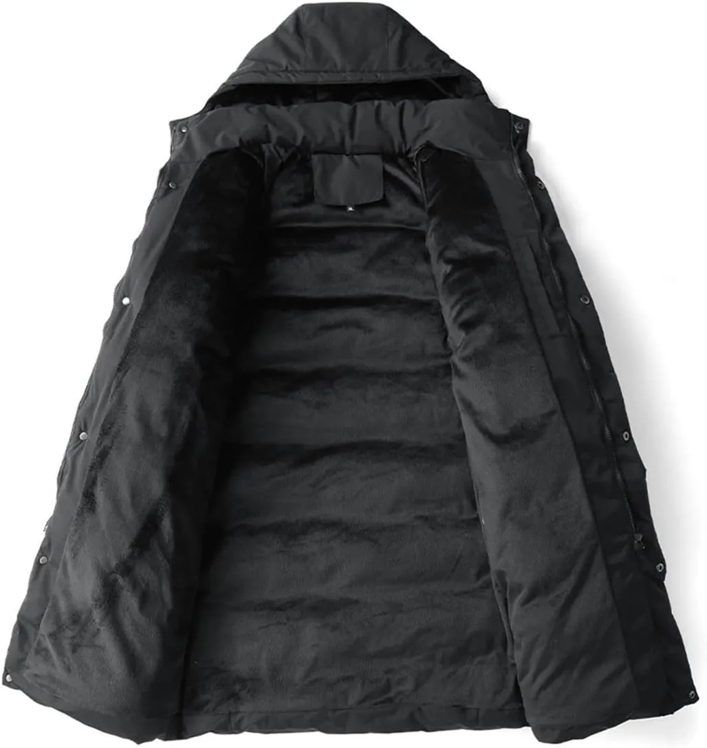 Men's Long Winter Jacket Solid Color Warm Detachable Hooded Parkas Snow Clothes Thick Down Cotton Padded Coat