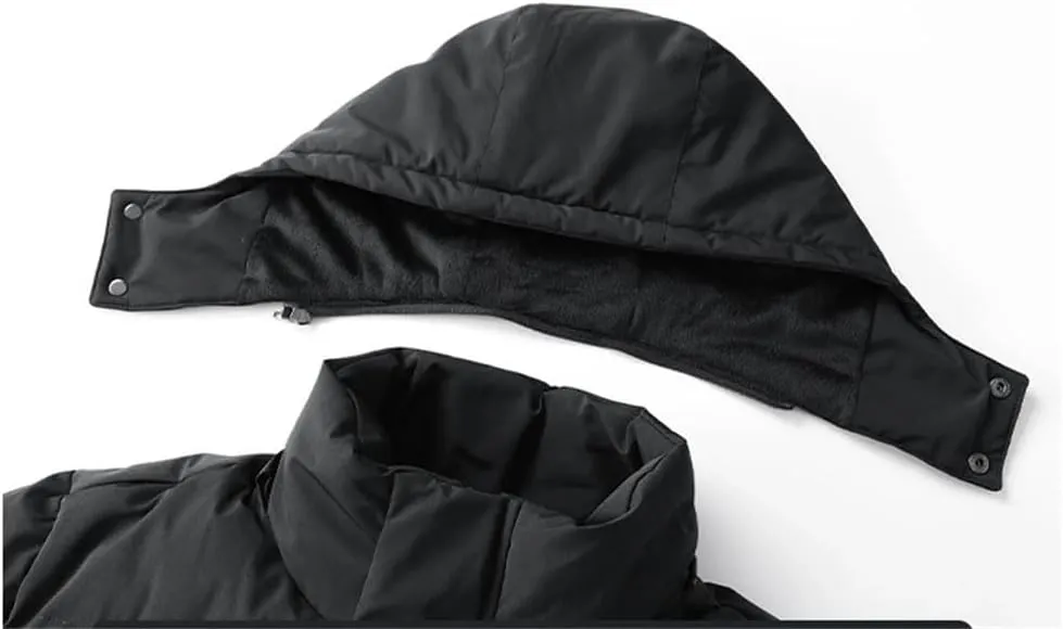 Men's Long Winter Jacket Solid Color Warm Detachable Hooded Parkas Snow Clothes Thick Down Cotton Padded Coat