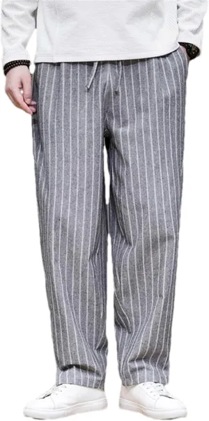 Mens Pants Casual Stripe Harem Pants Male Loose Japanese Straight Vintage Men Trousers Cotton Linen Streetwear