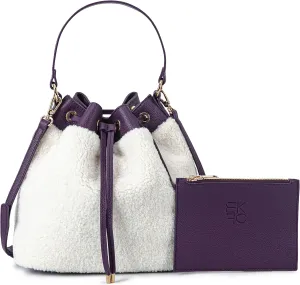 MKF Collection Crossbody Bucket Bag for Women, plush shearling Drawstring Hobo Bag Shoulder Bag Handbag Purse y Mia K