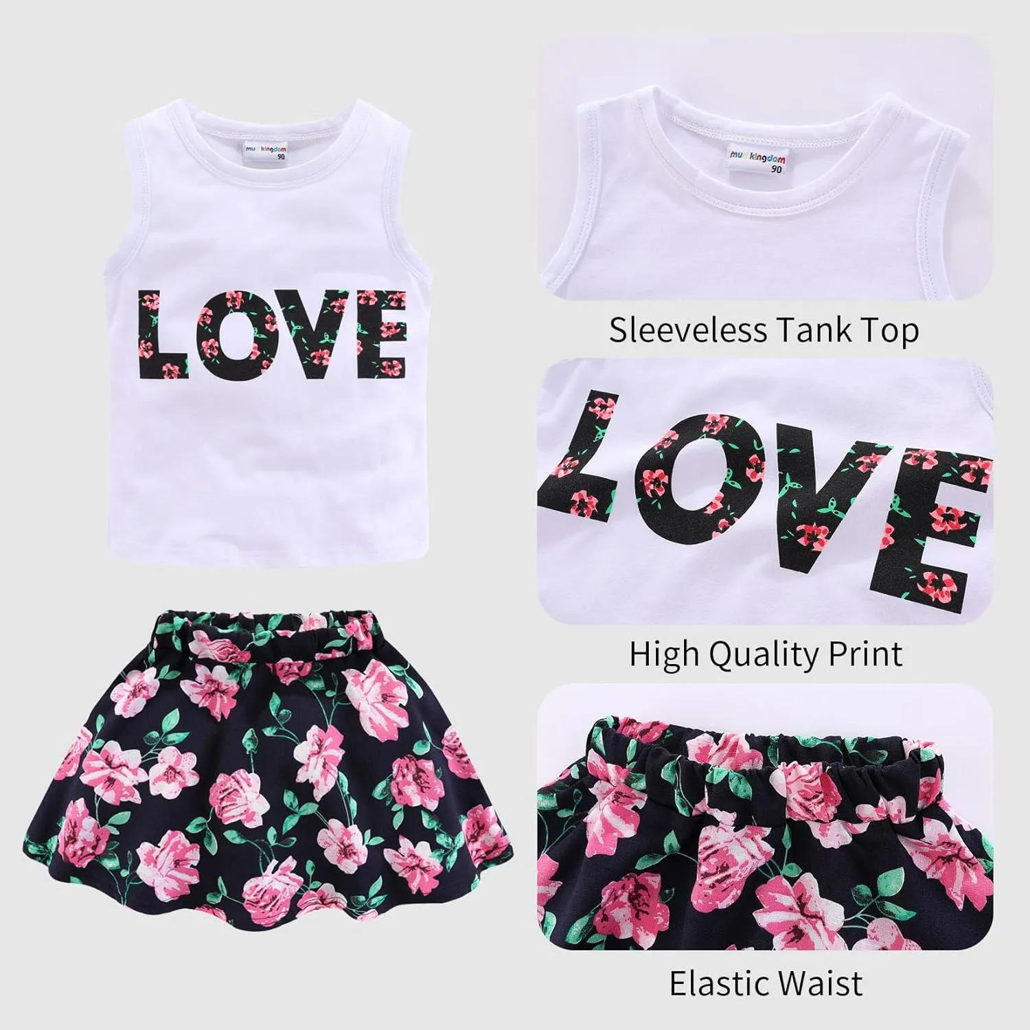 Mud Kingdom Girls Skirt Set Sleeveless Cute Floral Summer Casual