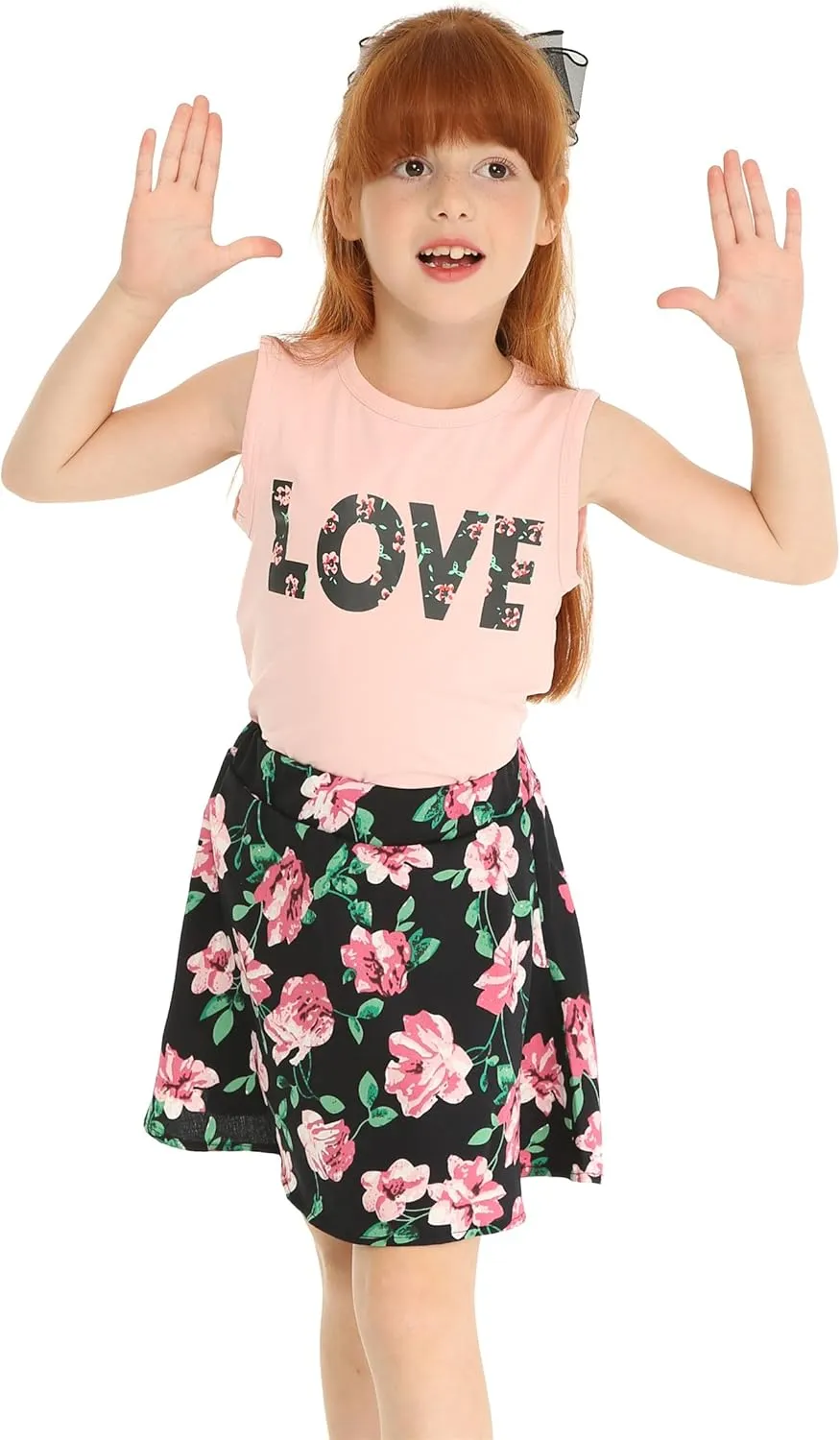 Mud Kingdom Girls Skirt Set Sleeveless Cute Floral Summer Casual