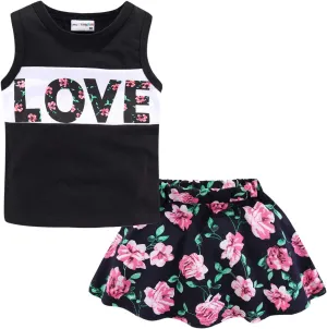 Mud Kingdom Girls Skirt Set Sleeveless Cute Floral Summer Casual