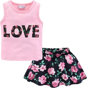 Mud Kingdom Girls Skirt Set Sleeveless Cute Floral Summer Casual