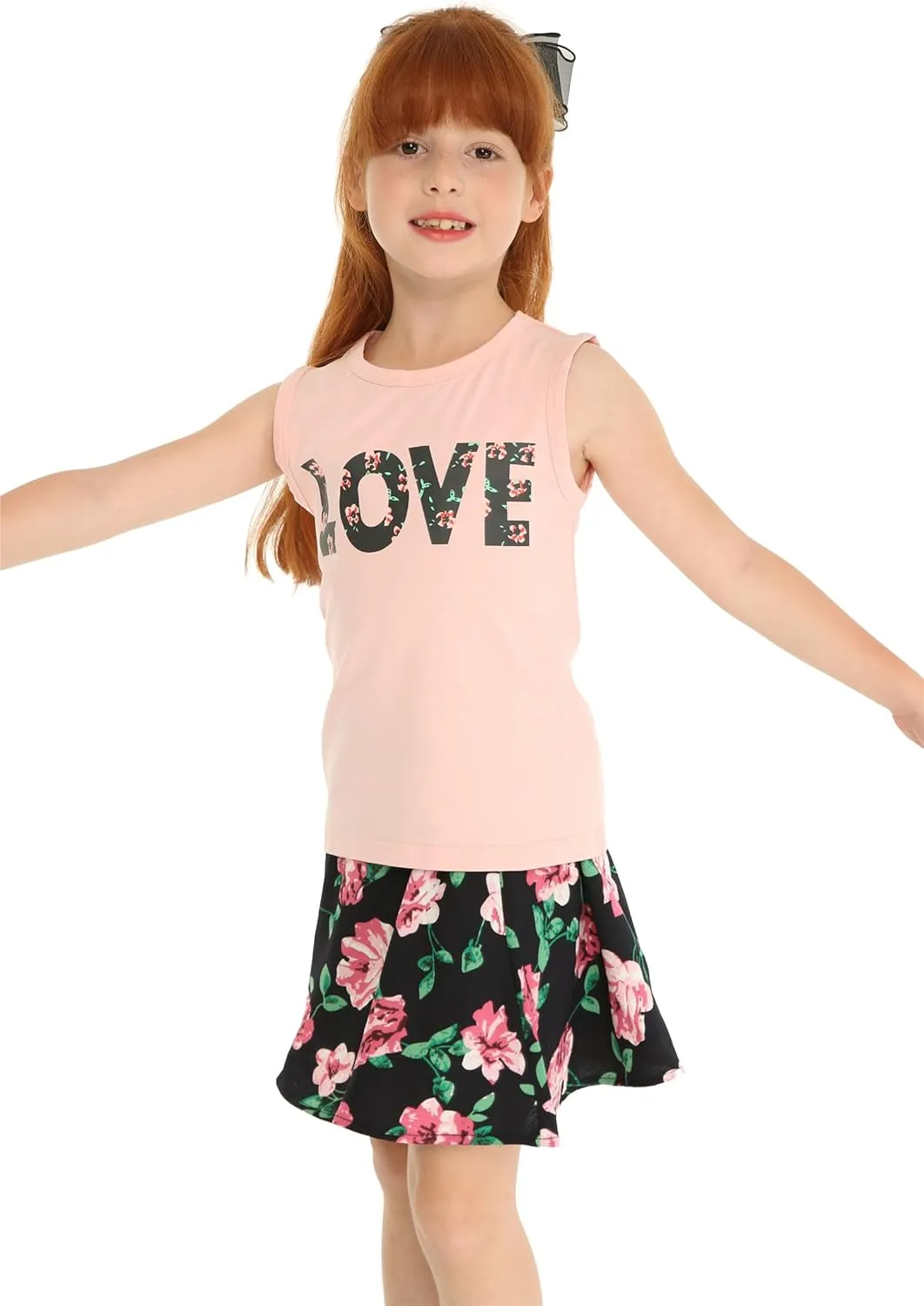 Mud Kingdom Girls Skirt Set Sleeveless Cute Floral Summer Casual