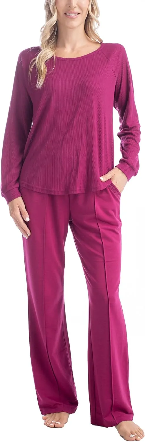 MUK LUKS Quilted Shacket 3 Piece Lounge Set, Long Sleeve T-Shirt, Pajama Pants with Pockets, Matching Jacket
