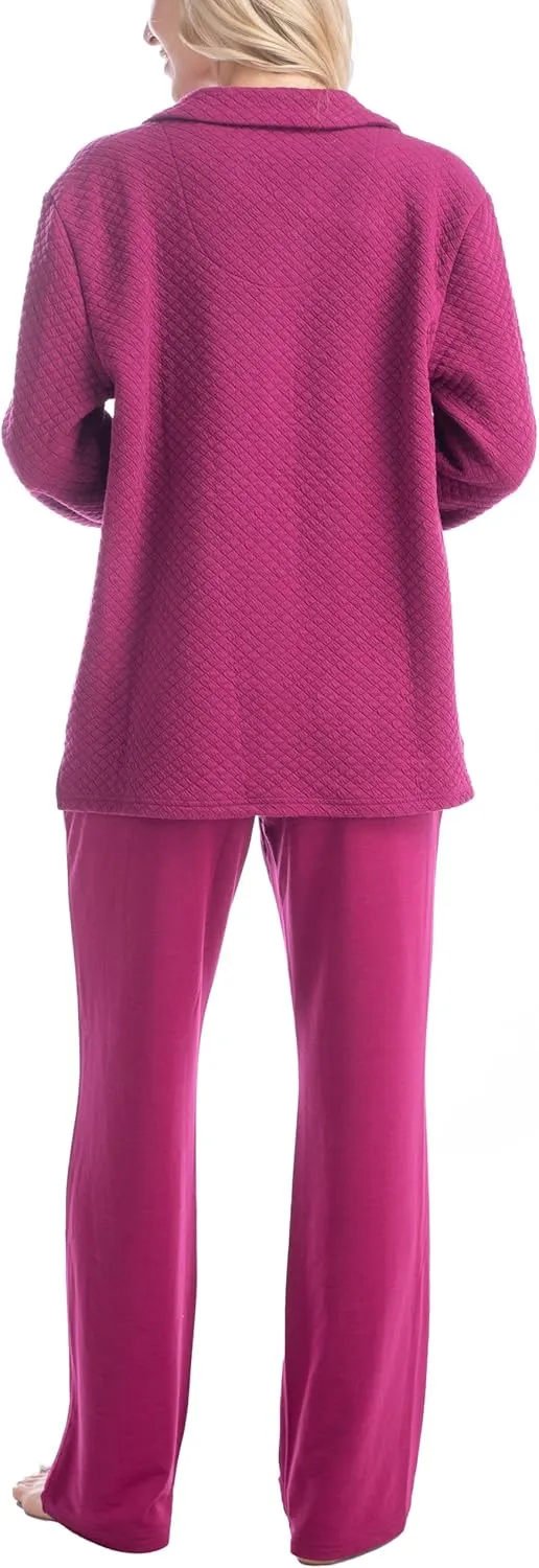 MUK LUKS Quilted Shacket 3 Piece Lounge Set, Long Sleeve T-Shirt, Pajama Pants with Pockets, Matching Jacket