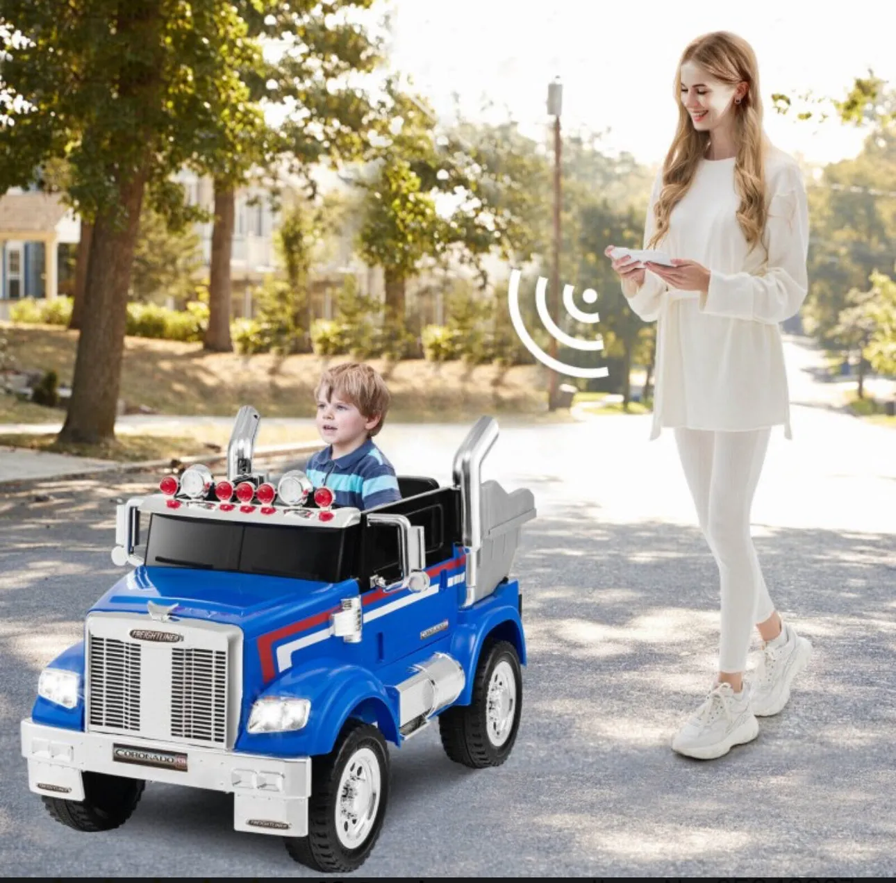 New 2025 Freightliner 12V Kids Ride on Truck / Car Upgraded 1 Seater | With Dump Box | Lights | Storage | Push To Start | Remote