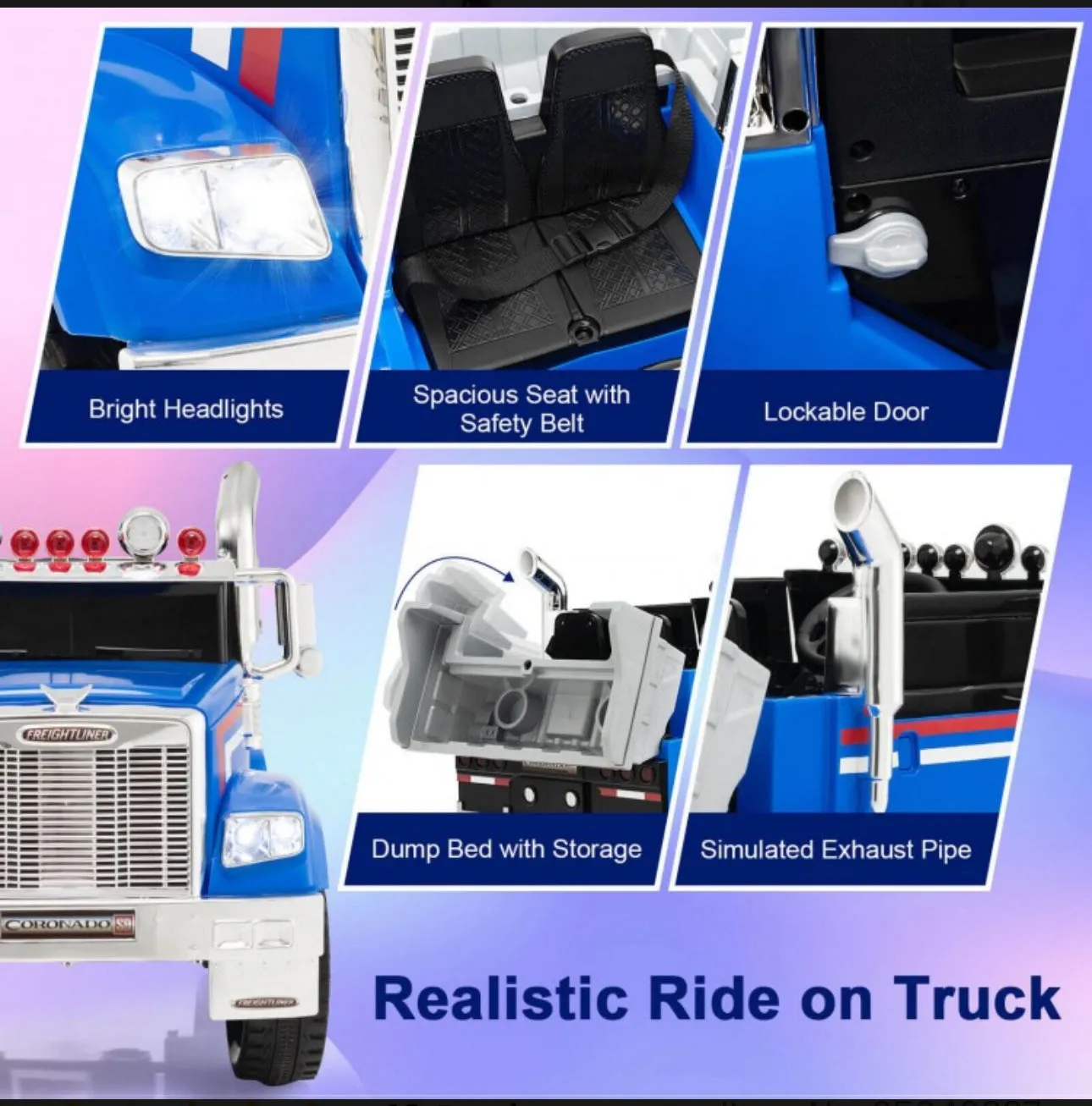 New 2025 Freightliner 12V Kids Ride on Truck / Car Upgraded 1 Seater | With Dump Box | Lights | Storage | Push To Start | Remote