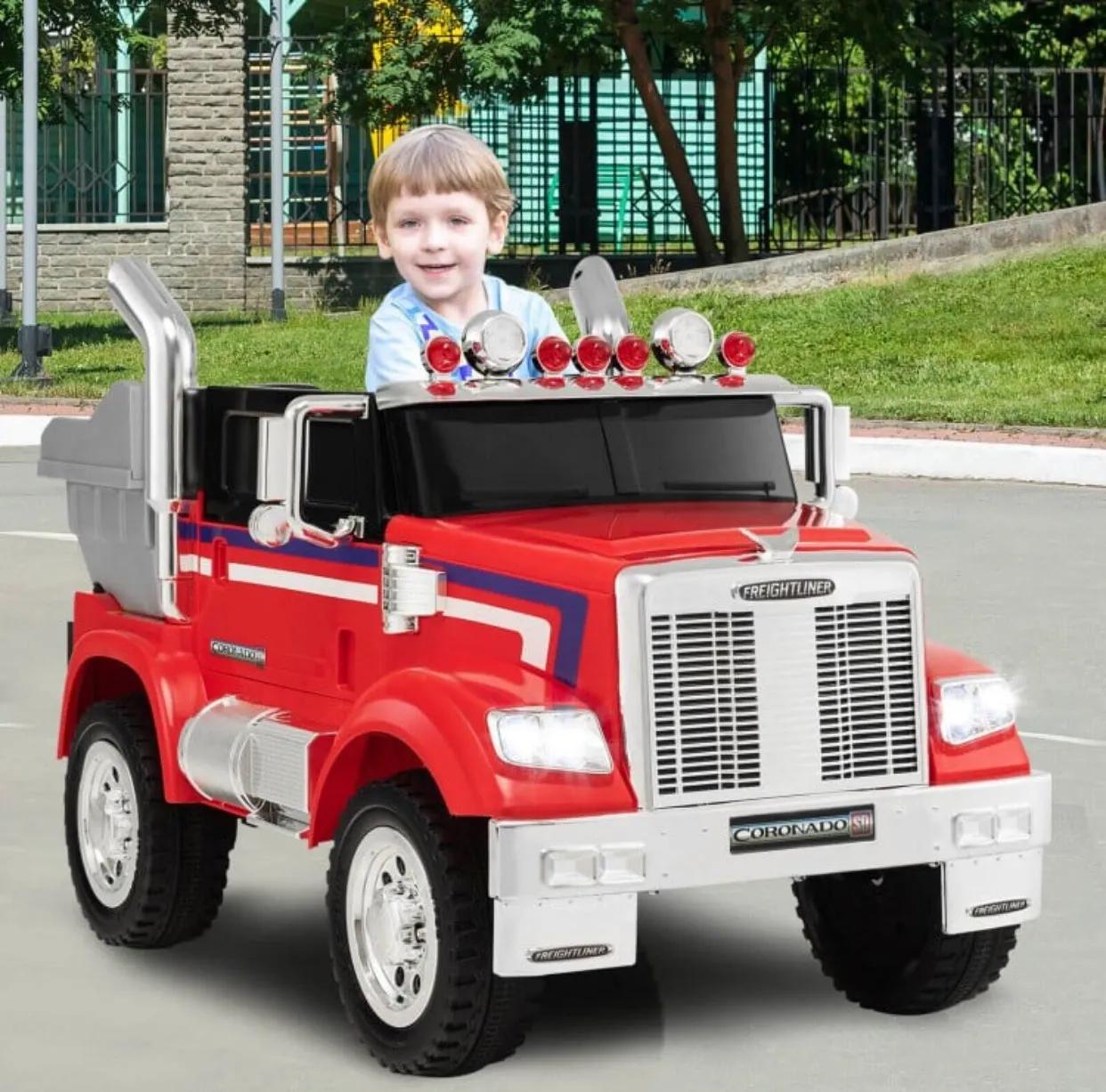 New 2025 Freightliner 12V Kids Ride on Truck / Car Upgraded 1 Seater | With Dump Box | Lights | Storage | Push To Start | Remote