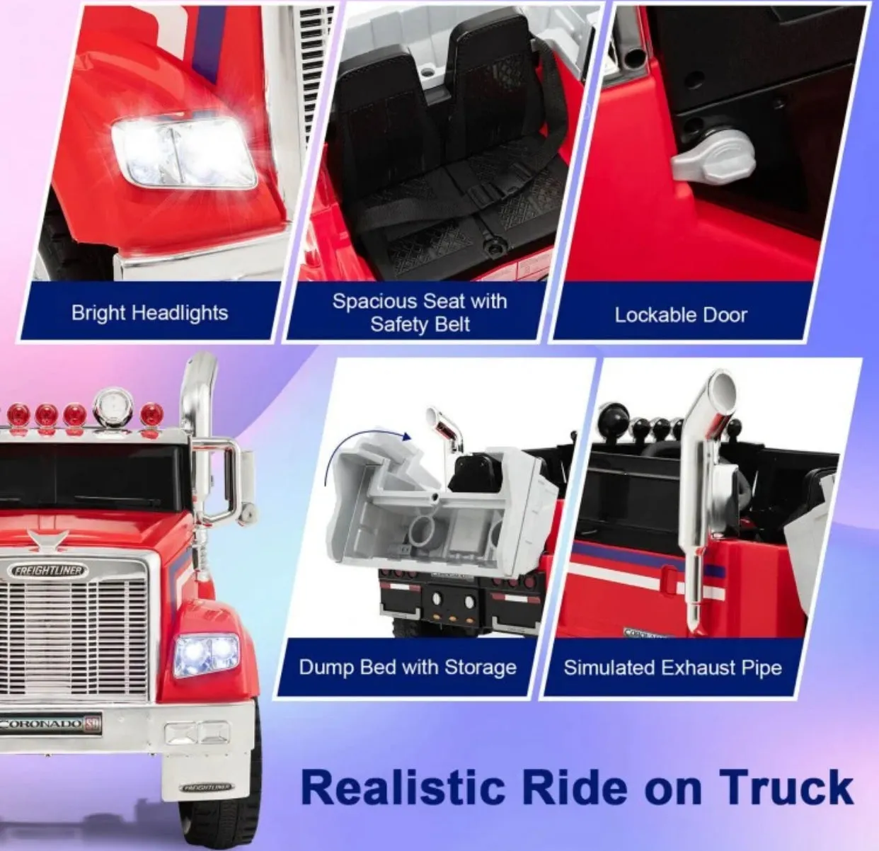 New 2025 Freightliner 12V Kids Ride on Truck / Car Upgraded 1 Seater | With Dump Box | Lights | Storage | Push To Start | Remote