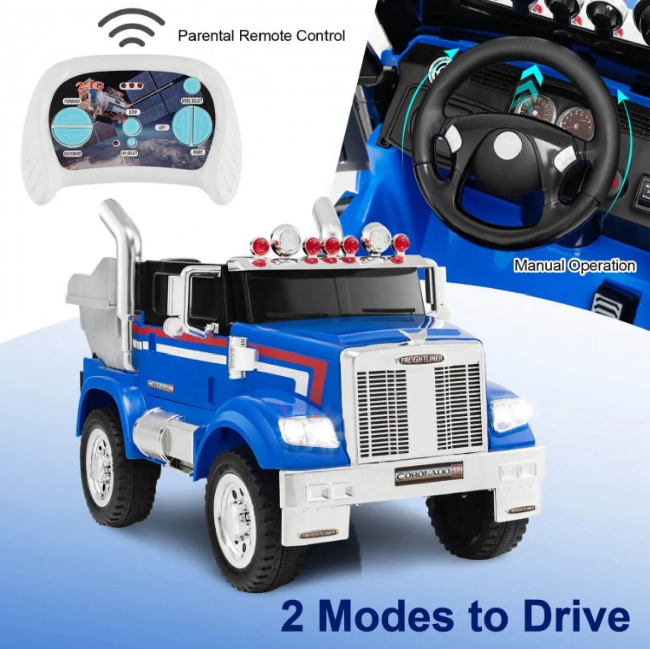 New 2025 Freightliner 12V Kids Ride on Truck / Car Upgraded 1 Seater | With Dump Box | Lights | Storage | Push To Start | Remote