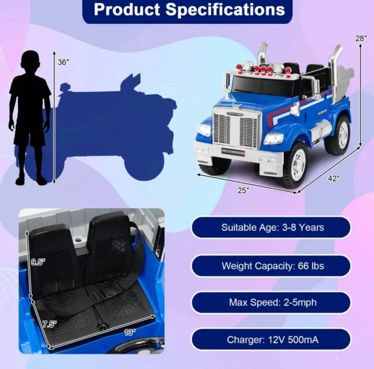 New 2025 Freightliner 12V Kids Ride on Truck / Car Upgraded 1 Seater | With Dump Box | Lights | Storage | Push To Start | Remote