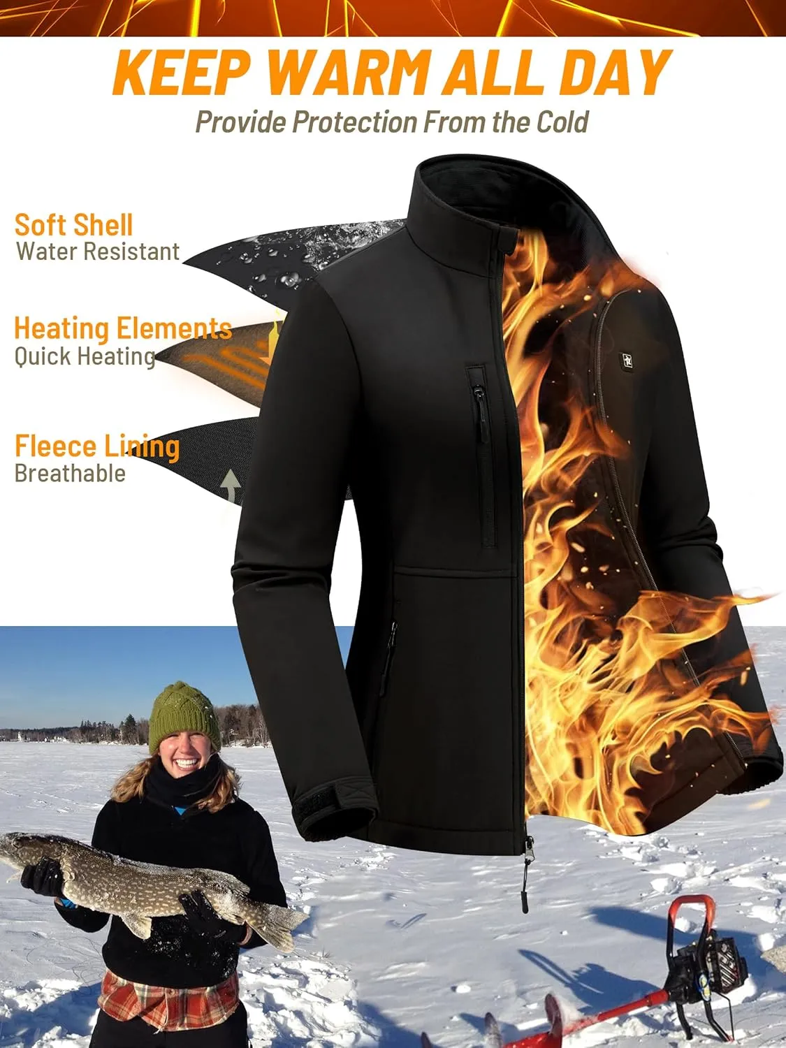 NEW VIEW Women Heated Jacket with 10000mAh Battery Pack,Electric Heated Coat Rechargeable for Winter Outdoors,Hunting,Fishing