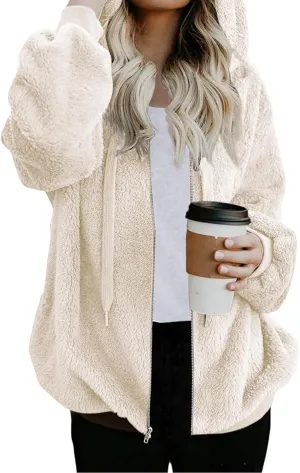 Nirovien Womens Sherpa Jacket Fuzzy Zip Up Hoodie Oversized Fleece Jackets Fluffy Coat with Pockets