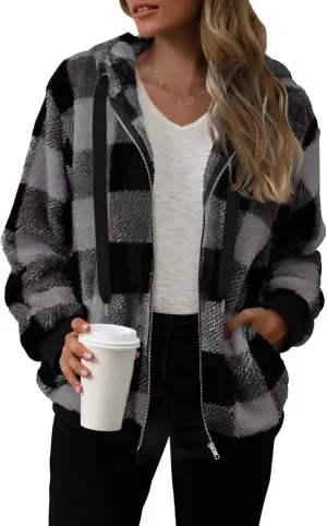 Nirovien Womens Sherpa Jacket Fuzzy Zip Up Hoodie Oversized Fleece Jackets Fluffy Coat with Pockets