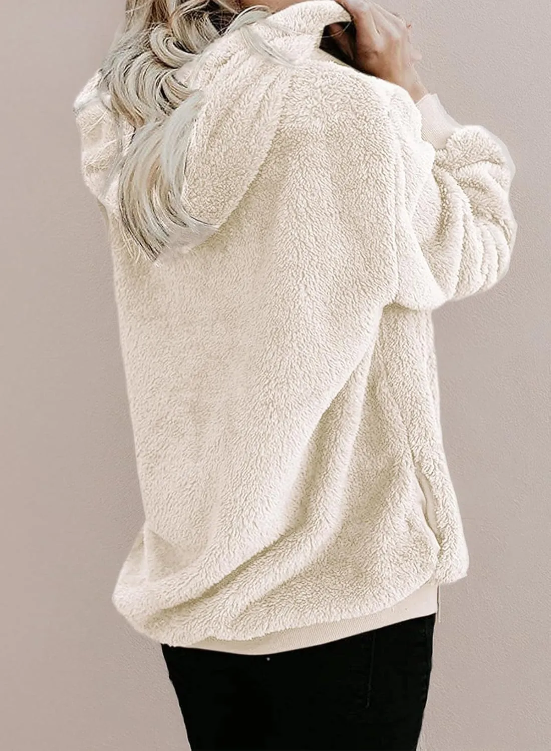 Nirovien Womens Sherpa Jacket Fuzzy Zip Up Hoodie Oversized Fleece Jackets Fluffy Coat with Pockets
