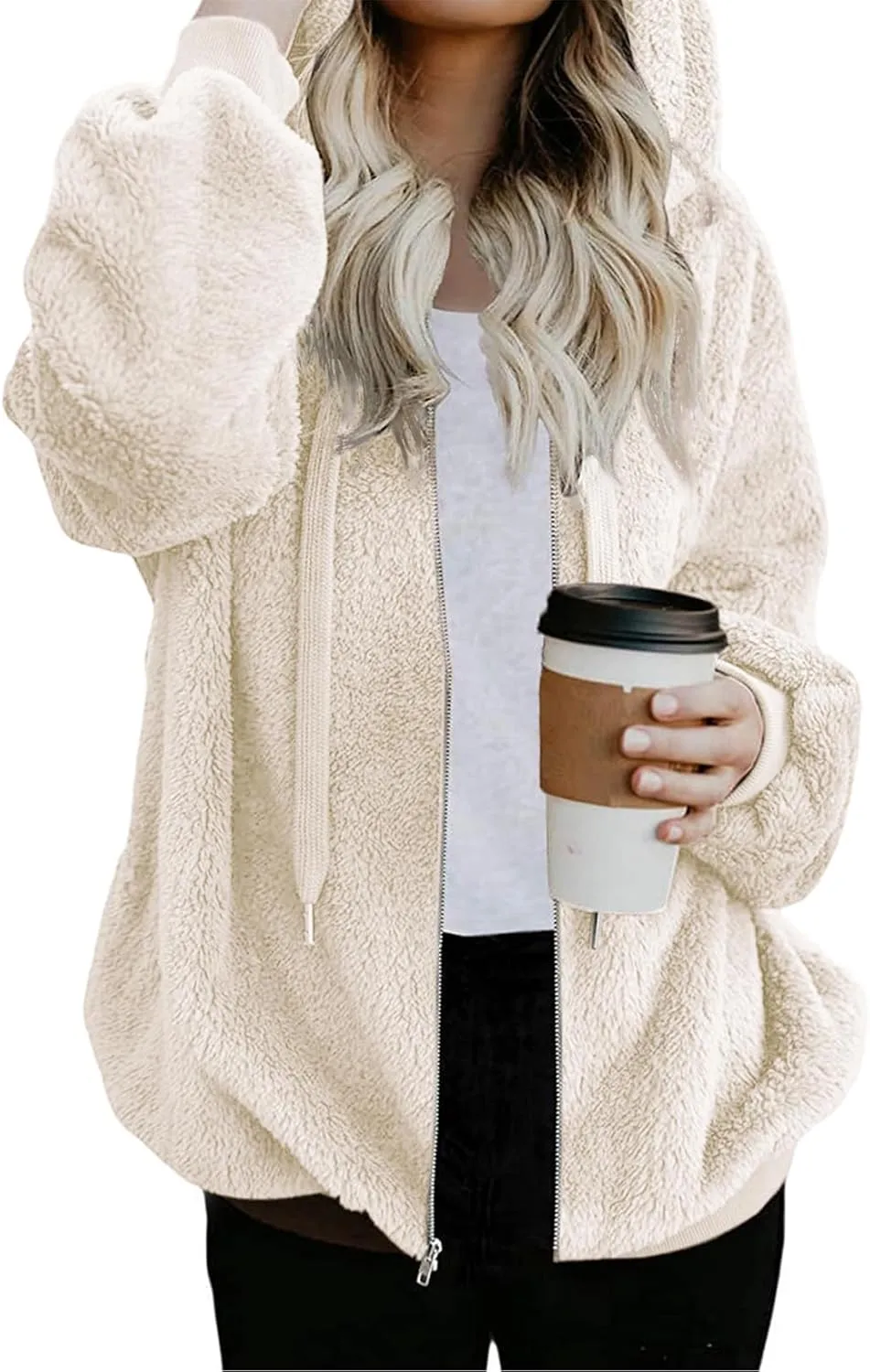 Nirovien Womens Sherpa Jacket Fuzzy Zip Up Hoodie Oversized Fleece Jackets Fluffy Coat with Pockets