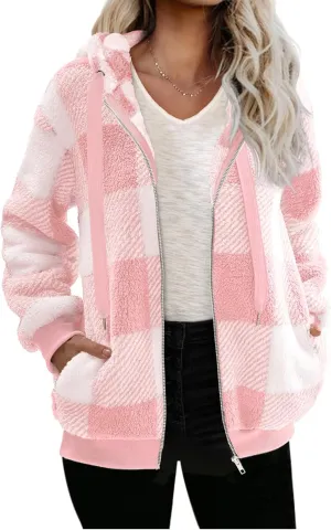 Nirovien Womens Sherpa Jacket Fuzzy Zip Up Hoodie Oversized Fleece Jackets Fluffy Coat with Pockets