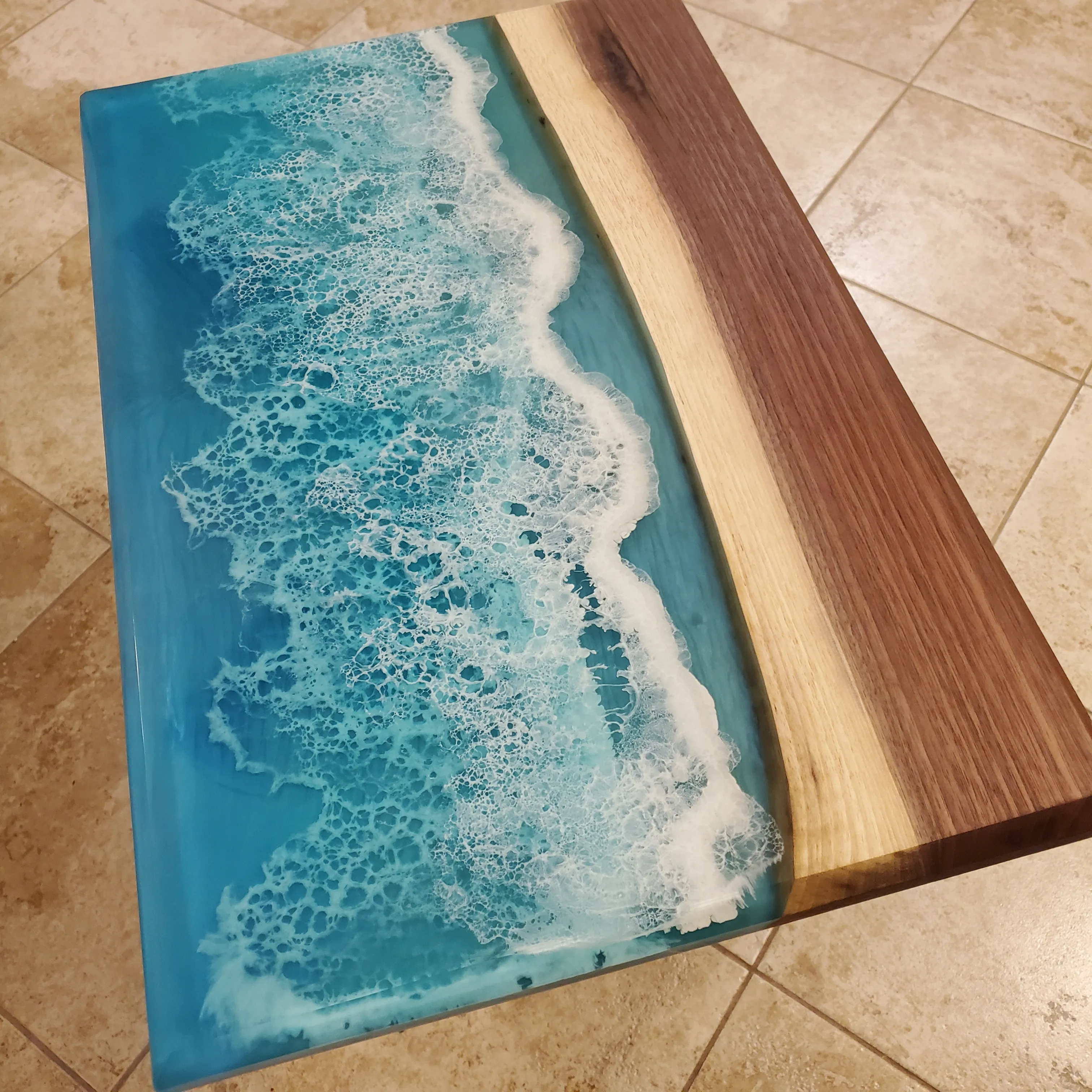 Ocean Wave Walnut Resin Side Table