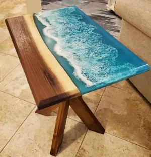 Ocean Wave Walnut Resin Side Table
